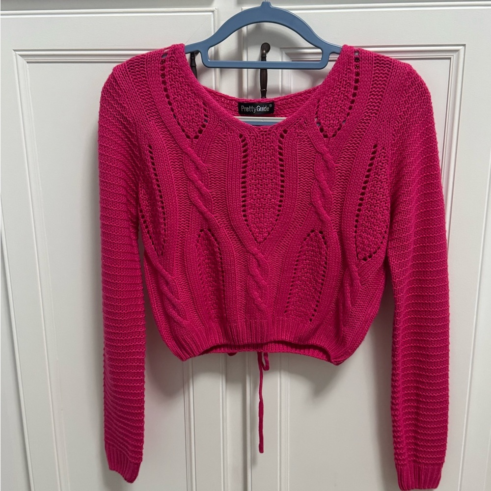 Women's Fuchsia Cable Knit Sweater with Corset Back